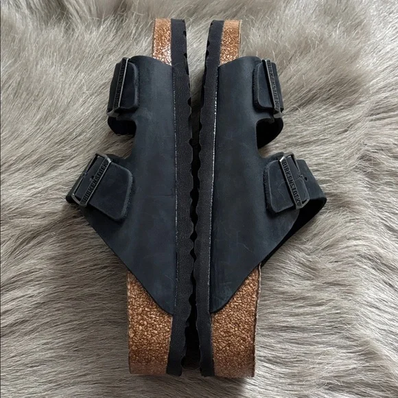 NEW Birkenstock Arizona black oiled leather sandals soft footbed 38 narrow - Picture 5 of 7